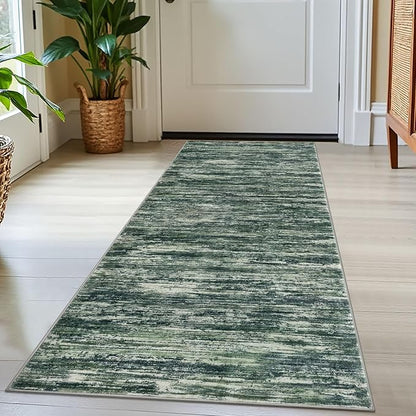 2x5 Modern Abstract Runner Rug for Hallways, Dark Green Super Soft Hallway Decor Kitchen Rugs with Non-Slip, Non-Shedding Washable Rug for Hallways Entryway Bedroom Indoor