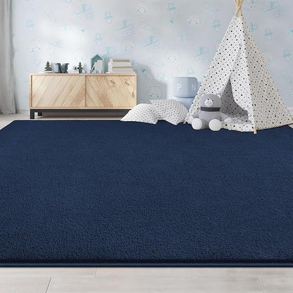 Large Area Rugs for Living Room Bedroom, 7x10 Feet Navy Blue Rug, Minimalist Modern Shag Rug, Soft Thick Memory Foam Indoor Carpet, Non-Slip Washable Rug for Boys Girls Dorm Nursery Room Home Decor