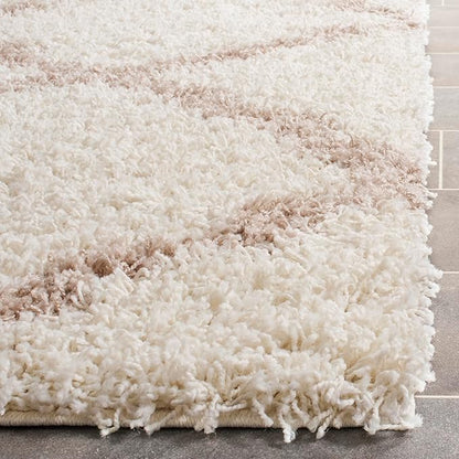 SAFAVIEH Dallas Shag Collection Runner Rug - 2'3" x 18', Ivory & Beige, Trellis Design, Non-Shedding & Easy Care, 1.5-inch Thick Ideal for High Traffic Areas in Living Room, Bedroom (SGD257B)