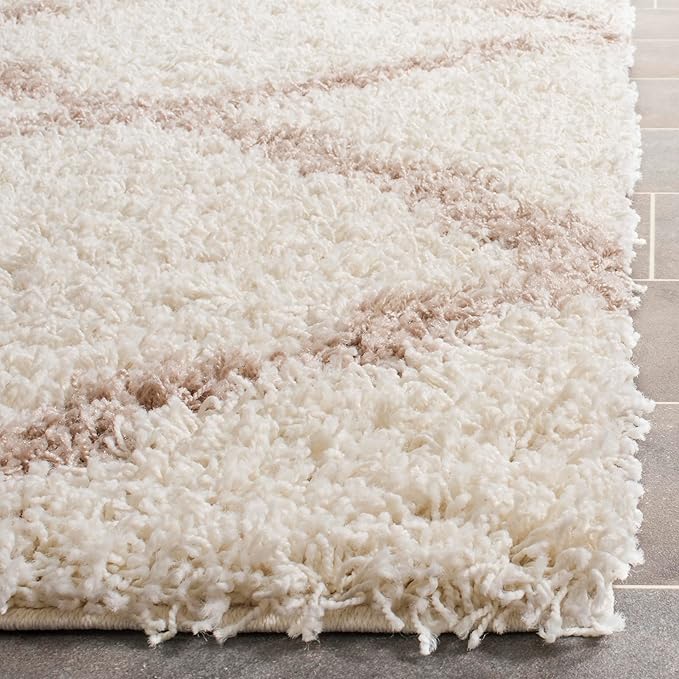SAFAVIEH Dallas Shag Collection Runner Rug - 2'3" x 6', Ivory & Beige, Trellis Design, Non-Shedding & Easy Care, 1.5-inch Thick Ideal for High Traffic Areas in Living Room, Bedroom (SGD257B)