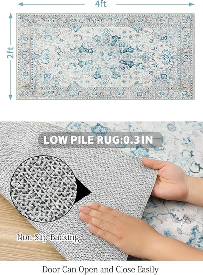 COMSLE Washable Door Mat, Front Door Mat Indoor Faux Wool Absorbent Small Rugs for Entryway Distressed Throw Rug Non-Slip Accent Floor Carpet for Entrance Bedroom, 24X48 Inches Khaki Green