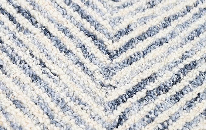 Modern Herringbone Chevron Collection Handcrafted Wool Area Rug - Durable, Zigzag Pattern, for High Traffic, Contemporary Design for Living Room, Bedroom, Dining Room Decor (Denim blue, 6' x 9')