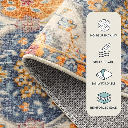 Lahome Moroccan Washable Kitchen Runner, 2x7 Runner Rug with Rubber Backing Non Slip, Vintage Hallway Rug Throw Carpet for Hallways Bedroom Laundry Room Entryway, Cream/Multi