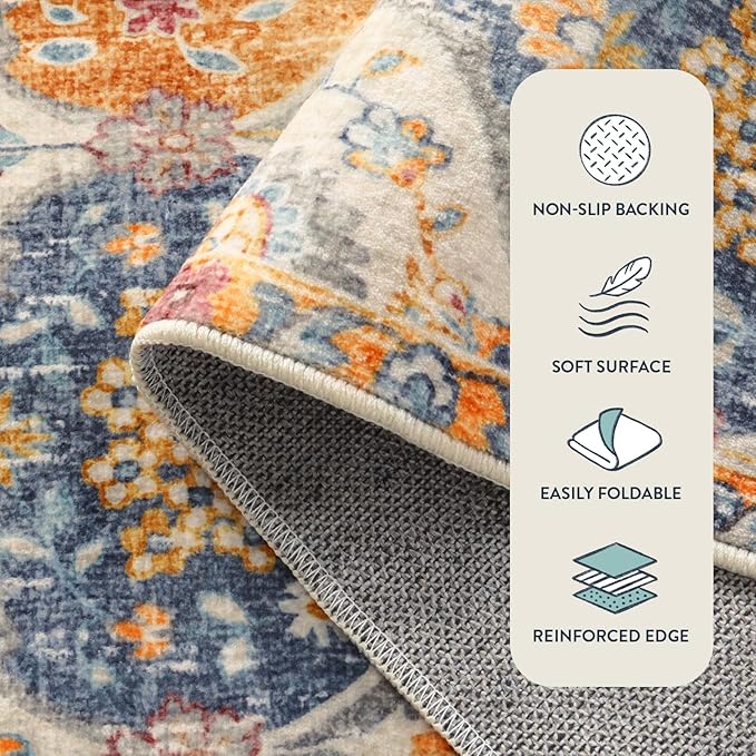 Lahome Moroccan Trellis Washable Runner Rug, 2x6 Kitchen Runners for Hallways 6 Feet Non Slip, Vintage Laundry Room Rug Ultra-Thin Long Carpet for Bathroom Bedroom Entryway, Cream/Multi