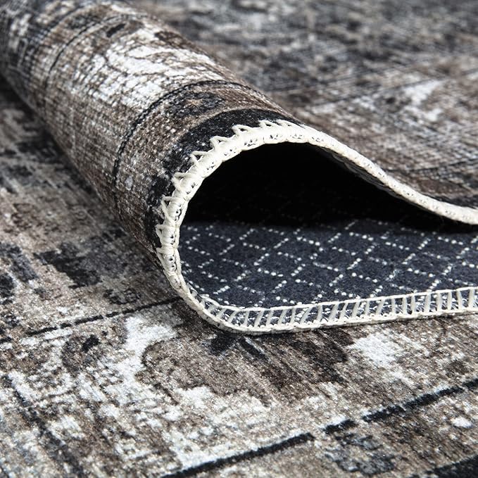 Bloom Rugs Washable Non-Slip 9' x 12' Rug - Black/Brown Traditional Area Rug for Living Room, Bedroom, Dining Room, and Kitchen - Exact Size: 9' x 12'