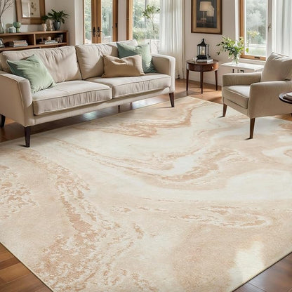 Ciicool Abstract Area Rug Indoor, 5x7 Washable Entryway Rug, Modern Soft Throw Entry Rug with Non-Slip Backing for Bedroom Living Room Entrance, Low-Pile Floor Carpet Doormat Light Brown Beige