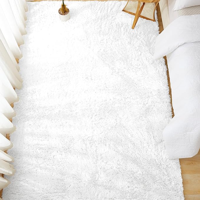 Andency 6x9 Area Rugs White,Large Shag Fluffy Soft Shaggy Rugs for Living Room Bedroom, Non-Slip Thick Plush Carpet for Kids Girls and Boys, Dorm Nursery Home Decor Aesthetic