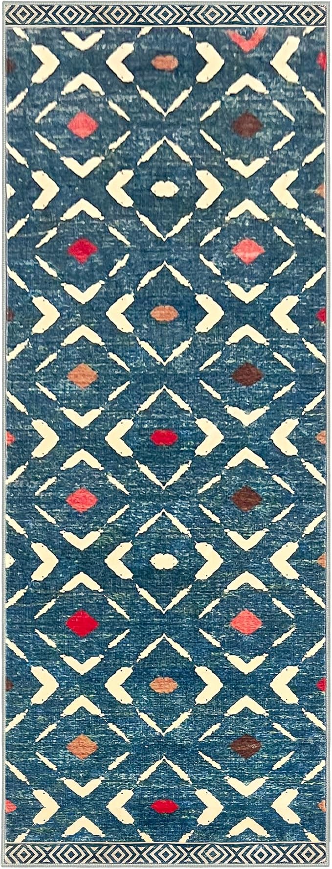 KILOCOCO Kitchen Runner Rug 2x6 Washable Runner Rug Soft Hallway Runners Non Slip Printed Distressed Laundry Room Rugs, Low-Pile Runners for Entryway Bedroom Living Room, Teal/Blue