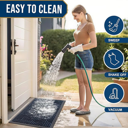 Kitinjoy Front Door Mat Outside Entrance, Sturdy Natural Dirt Trapper, Heavy Duty Rubber Doormat, Low Profile Non-Slip Backing, Easy Clean Floor Mat for Indoor Outdoor Entry, 35X23 Inch, Navy Blue
