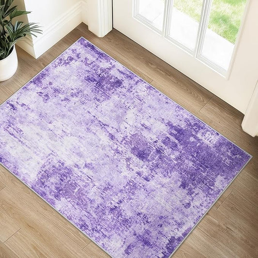 Washable Area Rugs 2'x3' Non-Slip Modern Abstract Soft for Living Room Entryway Bedroom Nursery, Print Pattern, Purple Gray Pink White