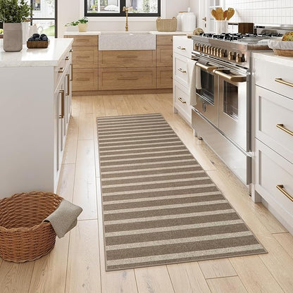 Lahome Striped Easy Jute Hallway Runner Rug, 2x6 Kitchen Mats for Floor Washable Entryway Runner, Farmhouse Neutral Indoor Outdoor Carpet for Hallway 6ft Entry Laundry, Khaki