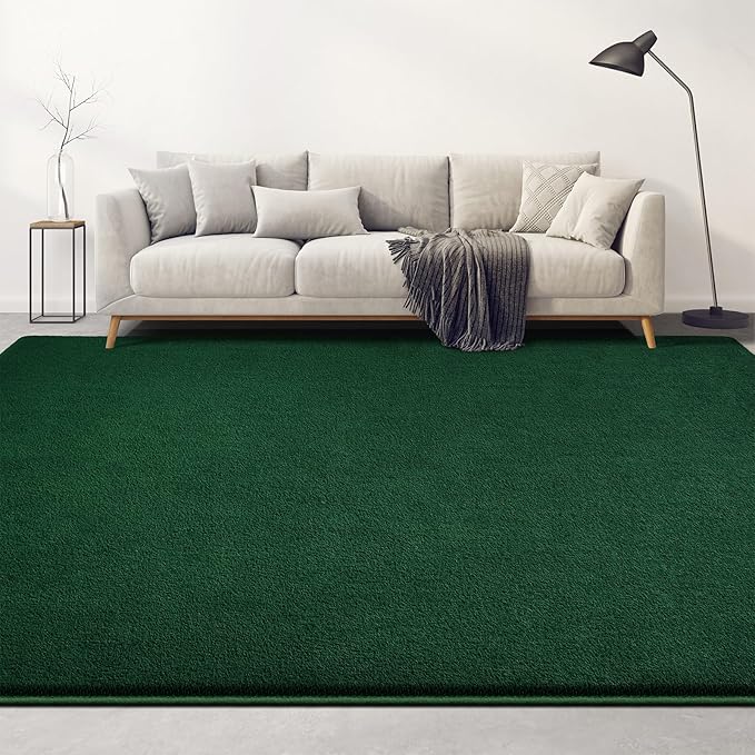 Large Area Rugs for Living Room Bedroom, 5x8 Feet Dark Green Rug, Minimalist Modern Shag Rug, Soft Thick Memory Foam Indoor Carpet, Non-Slip Washable Rug for Boys Girls Dorm Nursery Room Home Decor