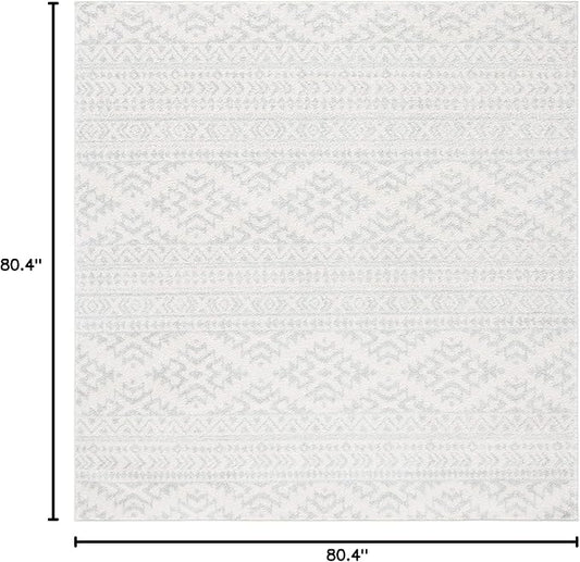 SAFAVIEH Tulum Collection Area Rug - 6'7" Square, Ivory & Light Grey, Moroccan Boho Tribal Design, Non-Shedding & Easy to Clean, Ideal for Living Room, Bedroom, Dining Space (TUL272G)