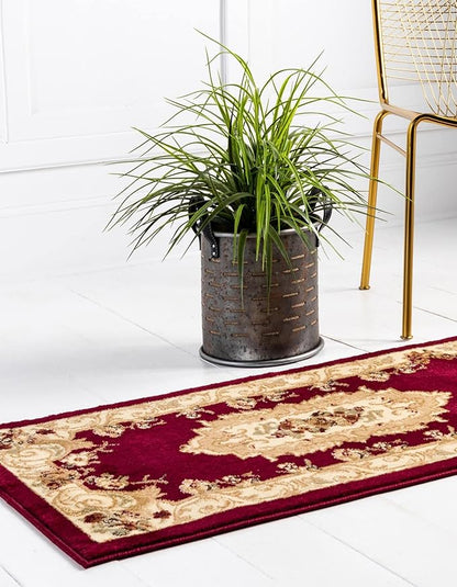 Rugs.com Chateau Collection Rug – 2' x 8' Runner Red Medium Rug Perfect for Hallways, Entryways