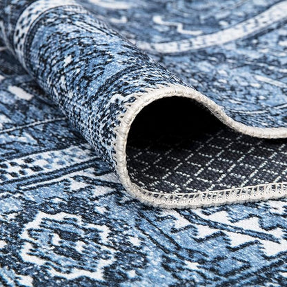 Bloom Rugs Washable Non-Slip 6' x 9' Rug - Blue Traditional Area Rug for Living Room, Bedroom, Dining Room, and Kitchen - Exact Size: 6' x 9'