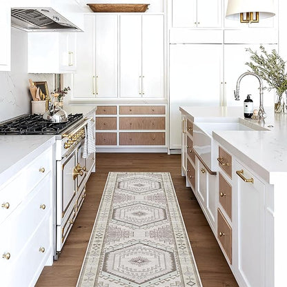 Fame Living Washable Area Rug. Modern Farmhouse. Vintage. Turkish. Bohemian. Distressed. Oriental. Traditional. Rugs for Living Room. Dining. Bedroom. Office. Entryway. Foyer. (856BrC, 2'5" x 6'5")
