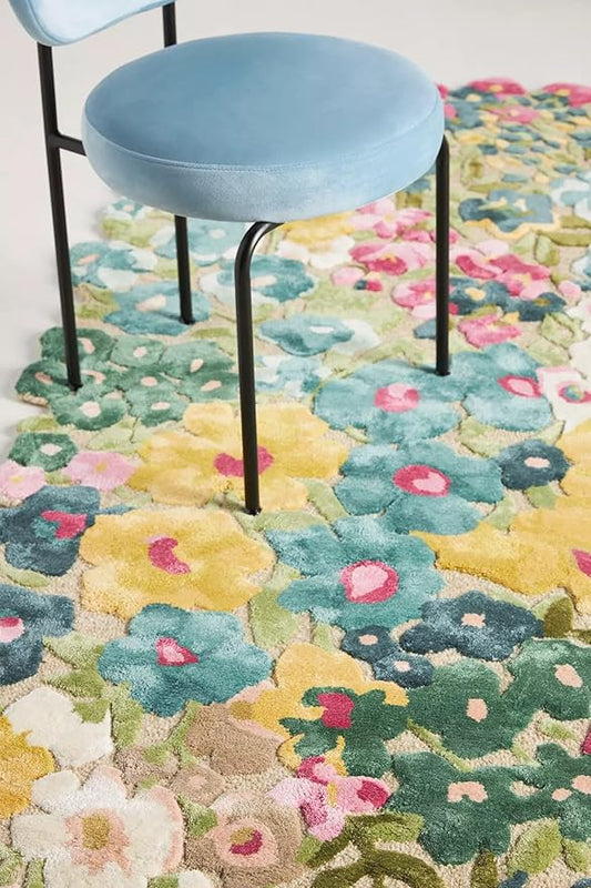 Cassia Wool Viscose Area Rug – 4’ x 6' – Handmade Wool Area Rugs –Yellow – Rugs for Living Room, Bedroom – Anti-Skid – Carpets with Non-Slip Natural Backing with 100% Cotton