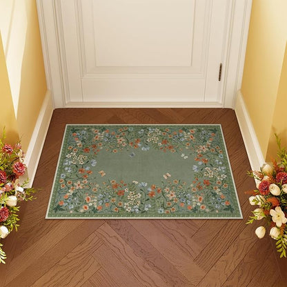 Lahome Boho Floral 2x3 Kitchen Rugs Green Door Mat Indoor Entrance,Machine Washable Small Bathroom Area Rug,Soft Non-Slip Indoor Carpet Throw Rugs for Entryway Laundry Bedside(Green,2x3)