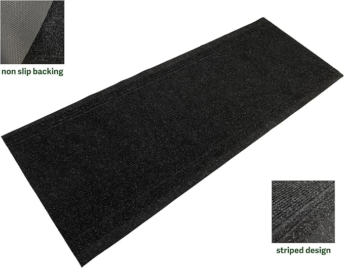 English Home Custom Size Anti Slip Charcoal Striped Design Light Weight Durable TPR Backing Thin Pile Runner Rug (26" x 9')