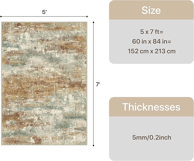 GENIMO Abstract Area Rug 5x7, Washable Modern Rug Non Slip, Low Pile Lightweight Soft Large Carpet for Living Room, Bedroom, Dining Room, Orange Green