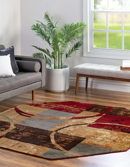 Unique Loom Barista Collection Area Rug - Kouillou (7' 1" Octagon, Multi/Brown)
