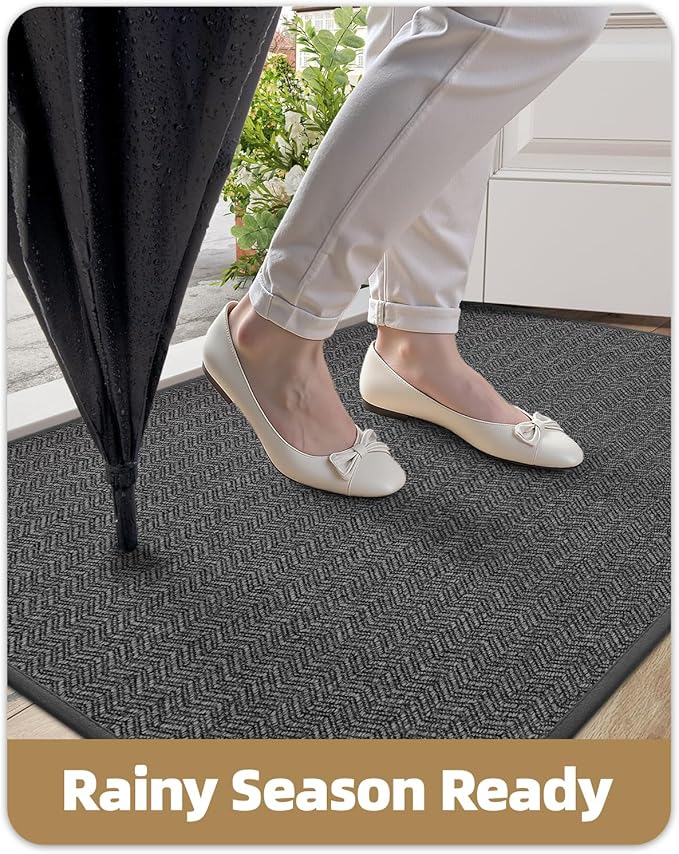 Color&Geometry Thin Indoor Entrance Mats, 24"X36" Indoor Mats for Entryway Non Slip Rubber Backed, Dirt Trapper Door Rugs for Entryway Indoor 2x3 Washable, Charcoal Grey (Rolled-up NO Creases)