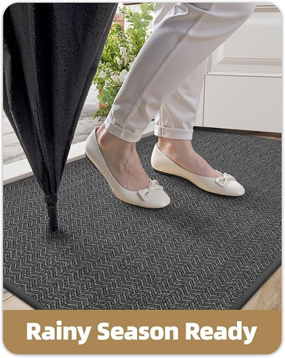 Color&Geometry Large Front Door Mat Indoor Entrance, 24"X48" Indoor Mats for Entryway Non Slip Rubber Backed, 2x4 Dirt Trapper Double Door Mat Washable, Charcoal Grey (Rolled-up NO Creases)