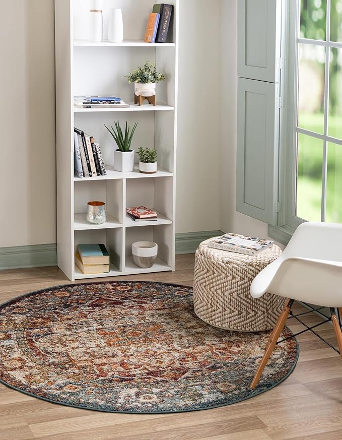 Unique Loom Isabella Collection Area Rug - Adjani (3' 3" Round, Multi/ Beige)
