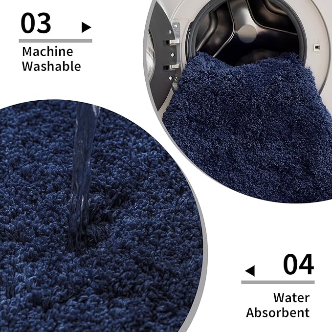 Bathroom Rugs 24x48 Non Slip Navy Fluffy Bath Mat for Bathroom Floor Washable Plush Luxury Bath Rug for Tub Soft Shaggy Absorbent Shower Sink Mat