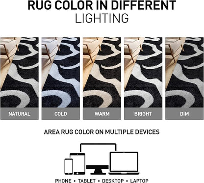 Rugshop Abstract Wavy Shag Runner Rug Anthracite Dark Gray 2' 3" x 8' Perfect for Hallways, Kitchens, or Behind The Sofa
