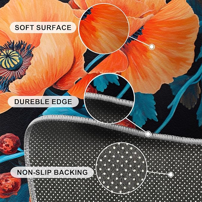 6x8 Poppy Classroom Rugs - Retro Flowers Art Playroom Rug, Rustic Florals Art Carpet Area Rug for Girls Bedroom Kids Room Basement Office Classroom