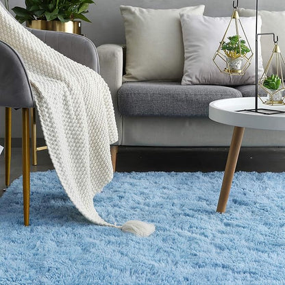 Beglad Fluffy Area Rugs 3 x 5 Feet, Modern Minimalist Style Shag Rugs, Non-Slip Indoor Carpet Soft Rugs for Bedroom, Living Room, Cobalt Blue