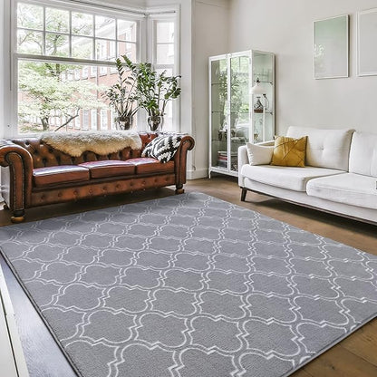 Amearea Fluffy Indoor Trellis Rug, Soft Moroccan Home Rugs for Bedroom, Shag Modern Area Rug for Living Room Kids Room Nursery, Easy Clean, Home Decor Low Pile Carpet, Light Grey 4x6 Feet