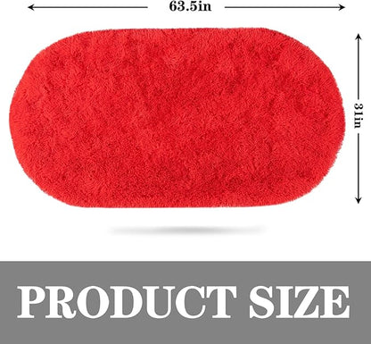 Soft Fluffy Area Rug for Bedroom, Red Fuzzy Shaggy Oval Throw Rugs for Bedside, Non-Slip Cozy Plush Shag Carpet for Kids Room Dorm Nursery Living Room, 2.6 x 5.3 Feet