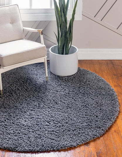 Unique Loom Davos Shag Collection Area Rug - Solid (9' 10" Round, Peppercorn)