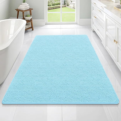 OLANLY Bathroom Rugs 70x46, Extra Soft Absorbent Chenille Bath Rugs, Rubber Backing Quick Dry, Machine Washable Bath Mats for Bathroom Floor, Tub and Shower, Home Decor Accessories, Sky Blue