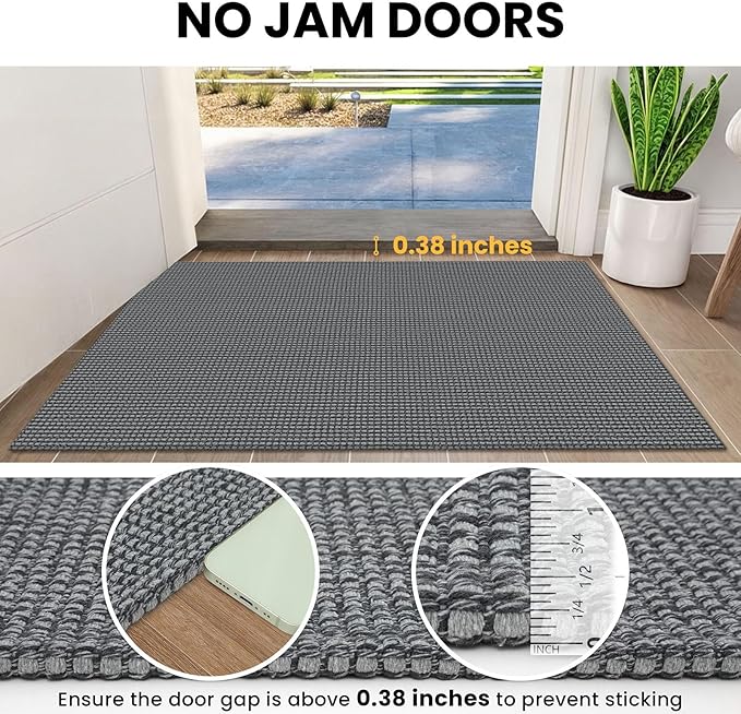 IOHOUZE Washable Area Rug 3x5 Non Slip Rubber Backed Woven Rugs for Entryway Rugs Indoor Outdoor Doormat Throw Rug Floor Carpet for Entrance Kitchen Front Door, Dark Grey