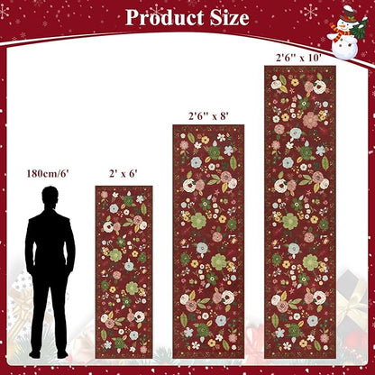 U'Artlines Red Christmas Runner Rug for Hallways,2'6" x 8'Colorful Floral Carpet Soft Non Slip Washable Floor Carpet Runners for Entryway Laundry Room Bathroom (Red)