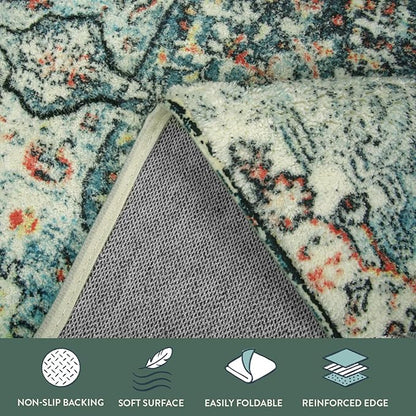 Lahome Bohemian Floral Medallion Area Rug - 3x5 Washable Bedroom Rug Entryway Mat, Non Slip Pet Friendly Turkish Nursery Carpet for Kitchen Sink Camper Couch Living Dining Room Office Hardwood