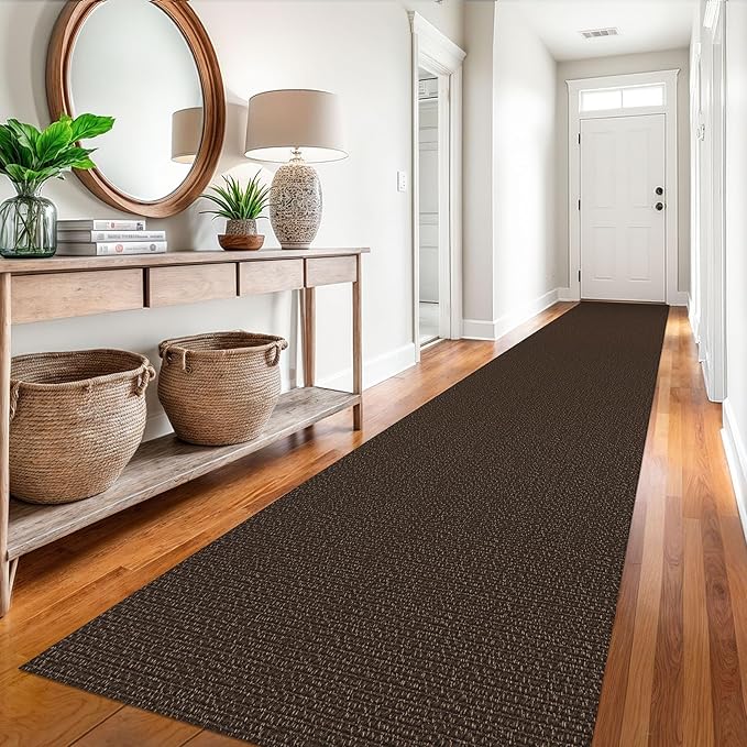 EARTHALL Extra Long Runner Rug 3x16 Ft Washable Runners for Hallways Cotton Non Slip Entryway Runner Braided Kitchen Runner Indoor Outdoor Carpet Runners for Hotels, Hall, Stair, Brown/Coffee