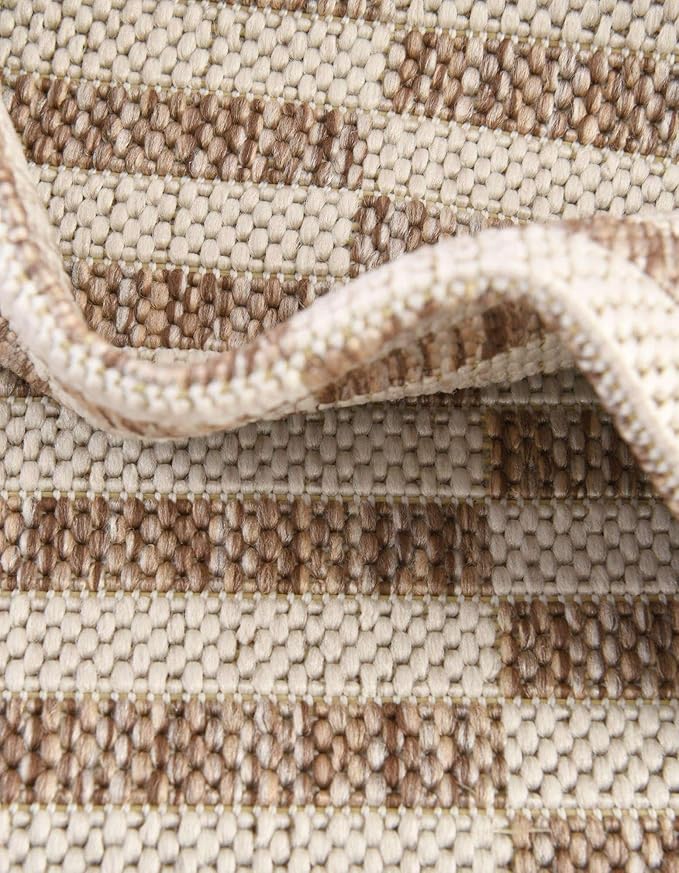 Unique Loom Outdoor Striped Collection Area Rug - Striped (10' x 13' 1" Rectangle Taupe/Ivory)