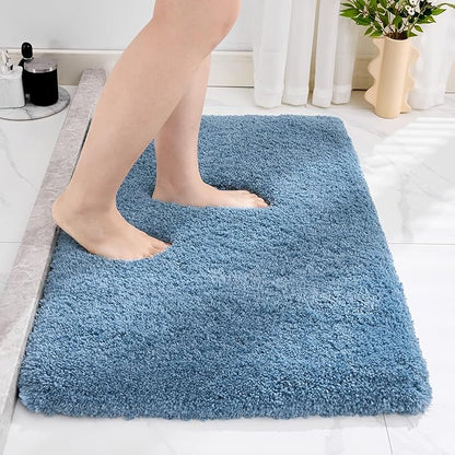Bathroom Rug 20x32 Non Slip Fluffy Blue Bath Mat for Bathroom Floor Washable Plush Luxury Bath Rug for Tub Soft Shaggy Absorbent Shower Sink Mat