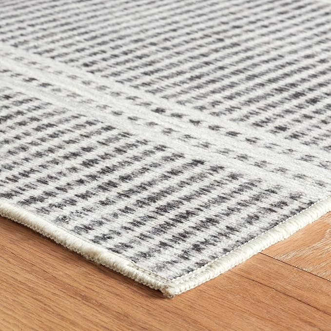 Dash & Albert Malta Blue Machine Washable Rug, 7.5 X 9.5 Feet, Grey Stripe Pattern