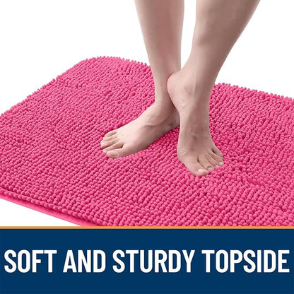 OLANLY Dog Door Mat for Muddy Paws 70x46, Absorbs Moisture and Dirt, Absorbent Non-Slip Washable Doormat, Quick Dry Chenille Mud Mat for Dogs, Entry Indoor Entryway Carpet for Inside Floor, Hot Pink