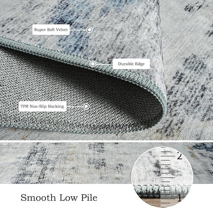 Toneed Abstract Area Rug 6x9 Modern Washable Rug Soft Non Slip Rug Low Pile for Bedroom Living Room Dining Room Blue/White