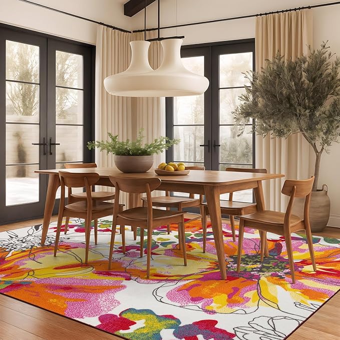 Rugshop Multi Bright Flowers Non Slip Non-Shedding Area Rug for Living Room, Dining Room and Bedroom, 6'6" x 9'