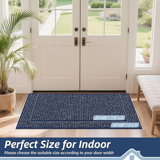 BEQHAUSE Dirt Trapper Door Mat 24" x 60", Non-Slip Washable Doormats Entrance Mat, Dirt Resistant and Absorbent Welcome Mat, Low Profile Floor Mats for Front Back Door and Entryway, Blue