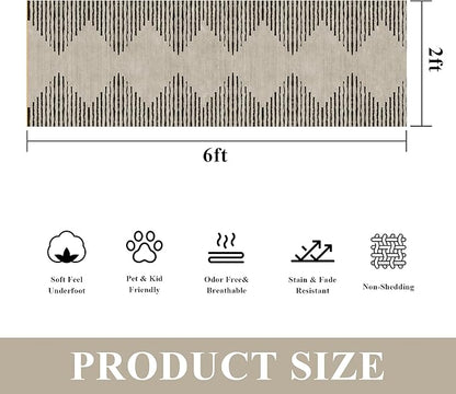 HelloTree Hallway Runner Rug，2x6 Moroccan Modern Stripe Carpet Washable Machine Bathroom Runner Bohemian Design Modern Soft Non Slip Indoor Rug for Entryway Hallway Laundry Room Bedroom-Cream