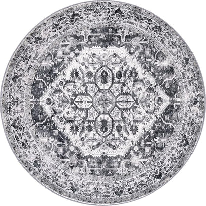 KOZYFLY Round Rug 5 Ft Rugs for Entryway Washable Circle Entrance Rug Non Slip Round Doormat Indoor Printed Faux Wool Round Front Door Mat Floor Carpet for Backdoor, Entryway, Bedroom, Grey