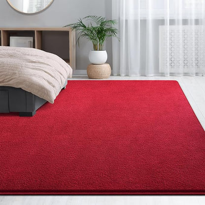 Large Area Rugs for Living Room Bedroom, 4x6 Feet Burgundy Red Rug, Minimalist Modern Shag Rug, Soft Thick Memory Foam Indoor Carpet, Non-Slip Washable Rug for Boys Girls Dorm Nursery Room Home Decor